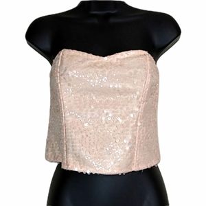 Forever 21 Blush Pink Sequins Corset Bustier Strapless Top
